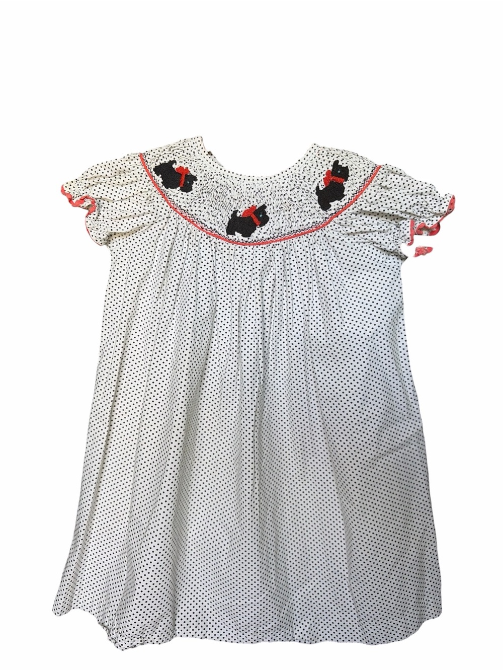 Marmellata 3T White Polkadot Smocked Bishop Dress with Scottish Terriers